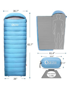 Saco de dormir QEZER plumas 600 FP ultraligero 210x80 cm 2
