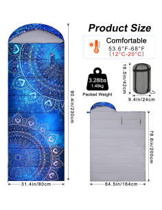 Saco de Dormir Basumee 3 Estaciones 229x80cm Azul Púrpura 2