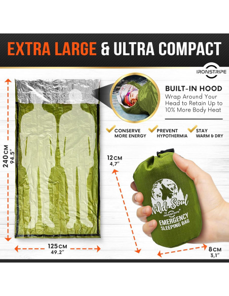 Saco de Dormir de Supervivencia Ironstripe XL Impermeable