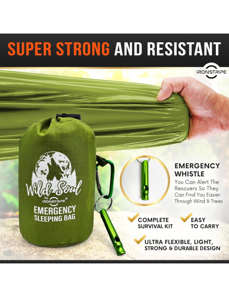 Saco de Dormir de Supervivencia Ironstripe XL Impermeable