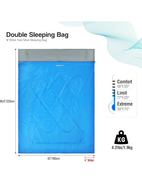 Saco de Dormir Doble REDCAMP Ultra Ligero 2 Personas 1.9kg