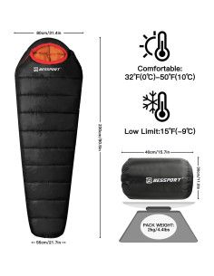 Saco de dormir Bessport Momia 15 C a -9 C 3-4 temporadas 2