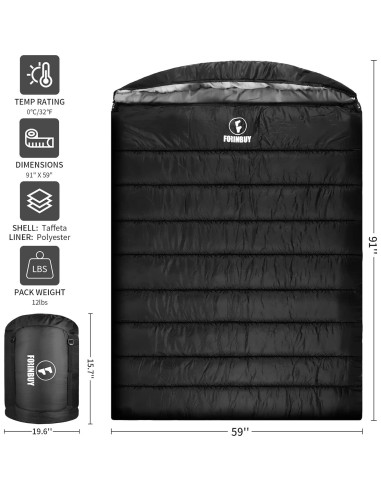 Saco de dormir doble Forinbuy 0C para 2 personas gris-negro