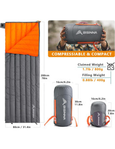 Saco de Dormir Ultraligero BISINNA 0.78kg 0-10C para Camping 2