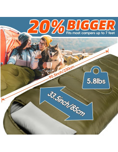 Saco de Dormir MEREZA E26 Verde Militar 0C para Camping 2