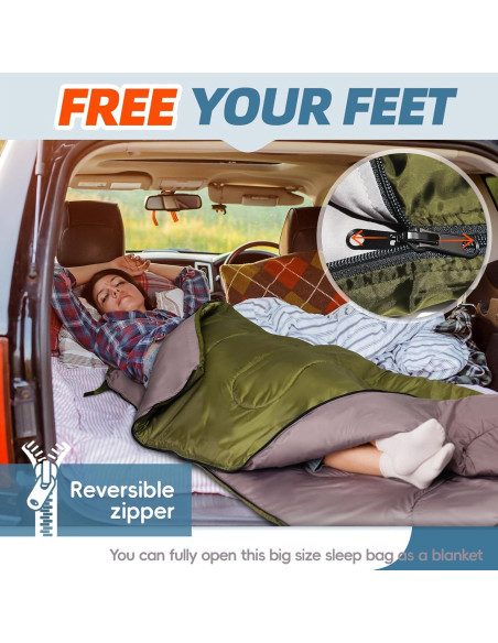 Saco de Dormir MEREZA E26 Verde Militar 0C para Camping