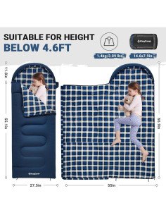 Saco de Dormir KingCamp para Niños 1.70m Impermeable Franela 2