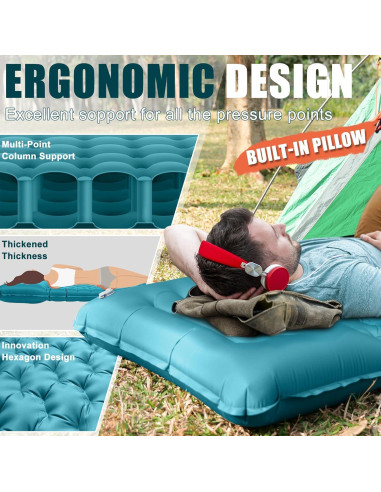 Colchón Inflable GDREAMT 4" con Almohada para Camping