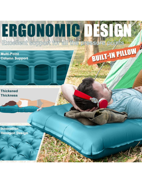 Colchón Inflable GDREAMT 4" con Almohada para Camping