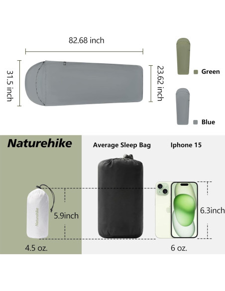 Funda de Saco de Dormir Naturehike Capsule Azul 208x80 cm
