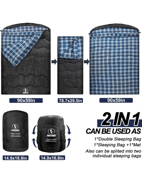 Saco de Dormir Doble Forinbuy FB2309 Azul 0C Queen