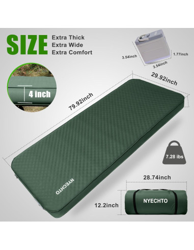 Colchoneta Autoinflable NYECHTO DK-DC 4" Espuma Viscoelástica