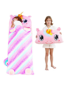 Saco de dormir rosa Micling para niños 3-12 años con almohada