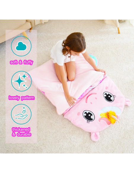 Saco de dormir rosa Micling para niños 3-12 años con almohada