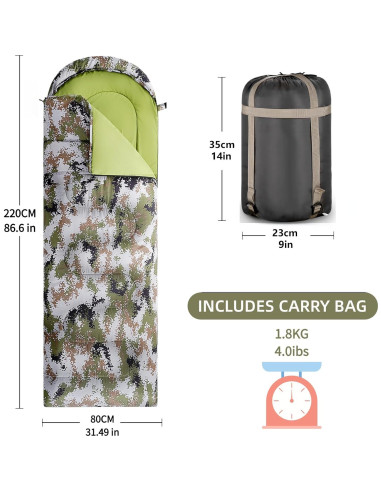 Saco de Dormir COLIKESEA Camuflaje Individual 3-4 Estaciones