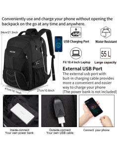 Mochila Extra Grande PUSLOM 55L para Laptop 18.4" Negra 2