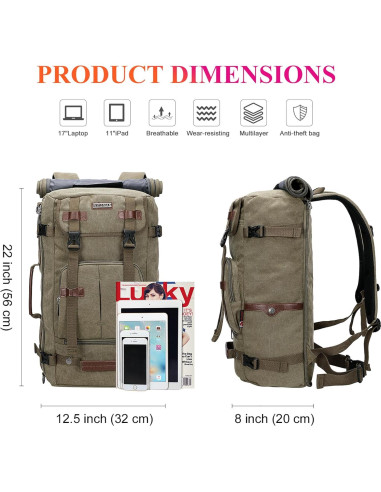 Mochila de Lona WITZMAN Verde Claro 56x31.75x20.32 cm