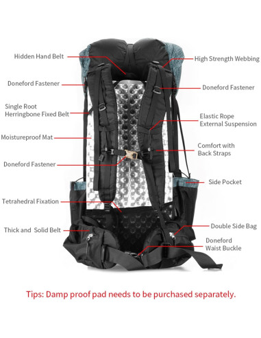 Mochila de Senderismo 3F UL GEAR 56L Caqui Ligera y Transpirable