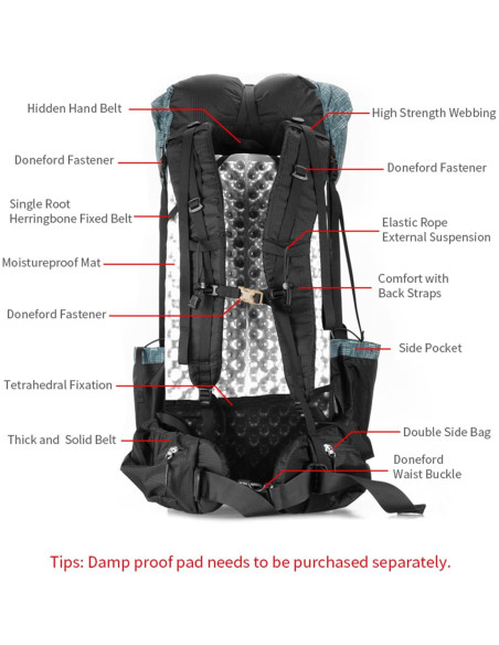 Mochila de Senderismo 3F UL GEAR 56L Caqui Ligera y Transpirable
