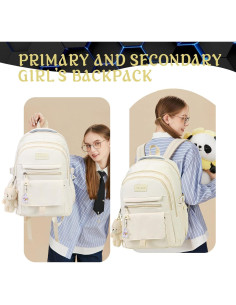 Mochila Escolar Estética PRLINJSK Beige 30.7x16.8x44.5 cm 2