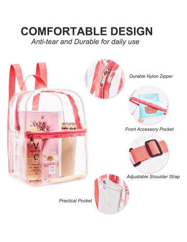 Mochila Transparente PVC Rosa Aprobada para Estadio 29.2x24.1cm