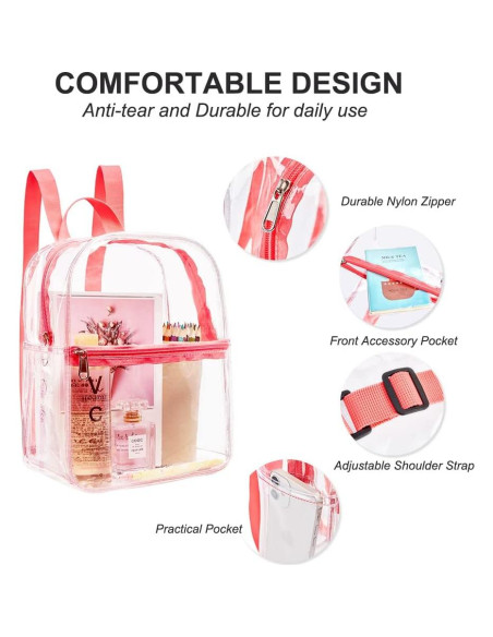 Mochila Transparente PVC Rosa Aprobada para Estadio 29.2x24.1cm