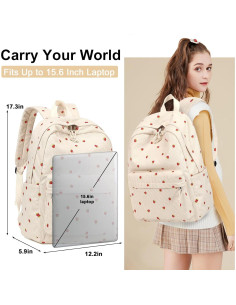 Mochila Escolar LOIDOU Beige Fresa 46x30x15cm para Laptop 2