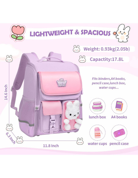 Mochila Escolar Kawaii VNINE Rosa para Niñas 17.8L