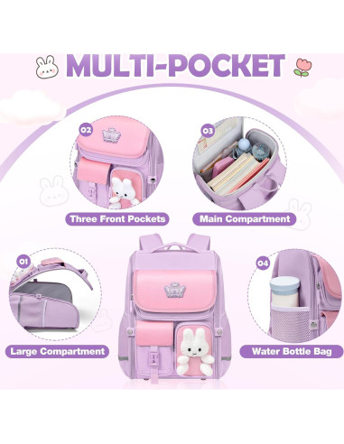 Mochila Escolar Kawaii VNINE Rosa para Niñas 17.8L