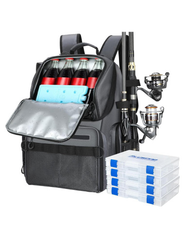 Mochila de Pesca PLUSINNO 45L con Enfriador y Soportes