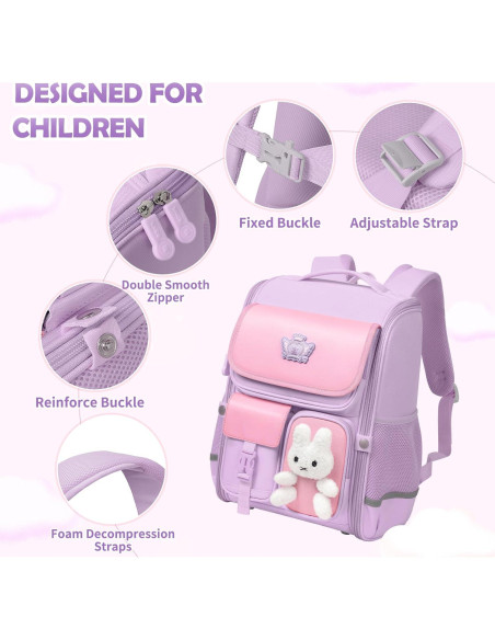 Mochila Escolar Kawaii VNINE Rosa para Niñas 17.8L