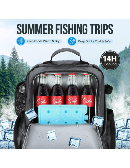 Mochila de Pesca PLUSINNO 45L con Enfriador y Soportes