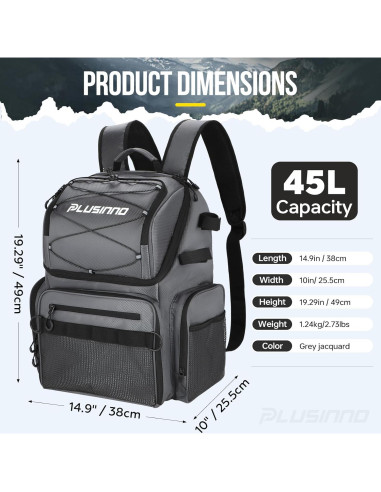 Mochila de Pesca PLUSINNO 45L con Enfriador y Soportes