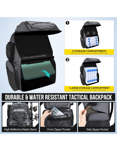 Mochila de Pesca PLUSINNO 45L con Enfriador y Soportes