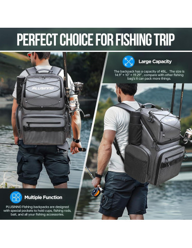 Mochila de Pesca PLUSINNO 45L con Enfriador y Soportes