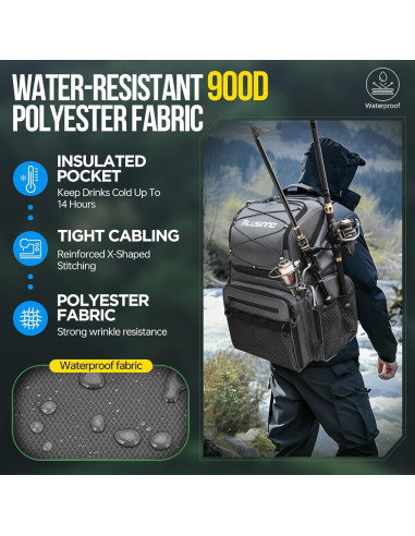 Mochila de Pesca PLUSINNO 45L con Enfriador y Soportes