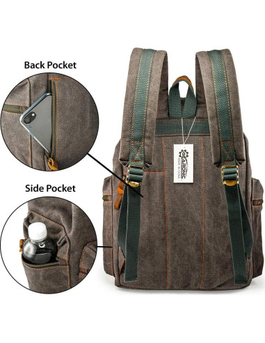 Mochila de Lona Vintage Gearonic 15" Gris para Viajes