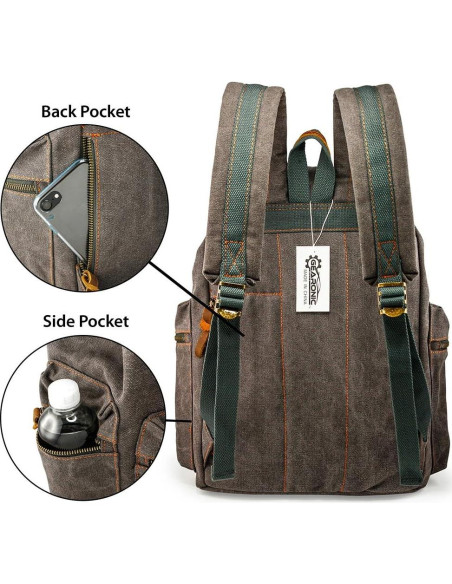 Mochila de Lona Vintage Gearonic 15" Gris para Viajes