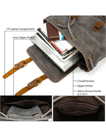 Mochila de Lona Vintage Gearonic 15" Gris para Viajes
