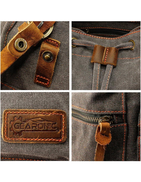 Mochila de Lona Vintage Gearonic 15" Gris para Viajes