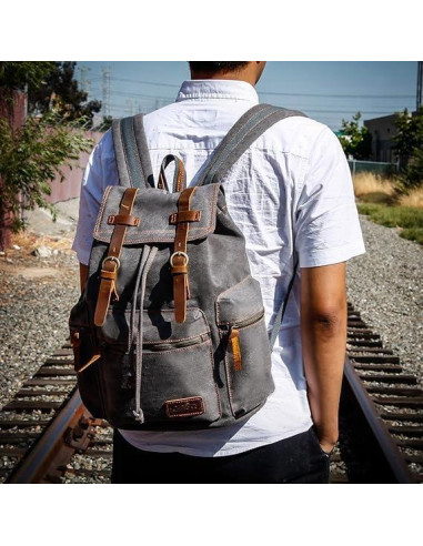 Mochila de Lona Vintage Gearonic 15" Gris para Viajes