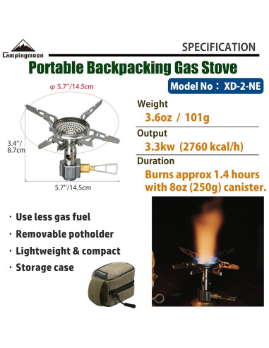 Estufa de Gas Camping Plegable CAMPINGMOON XD-2-NE 3.3kW