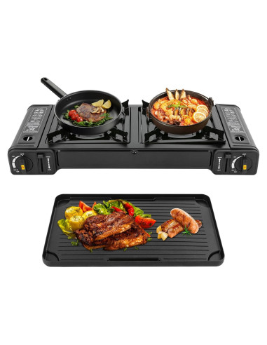 Estufa de Camping Portátil DDBESSIC 2 Quemadores Gas Butano