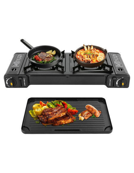 Estufa de Camping Portátil DDBESSIC 2 Quemadores Gas Butano