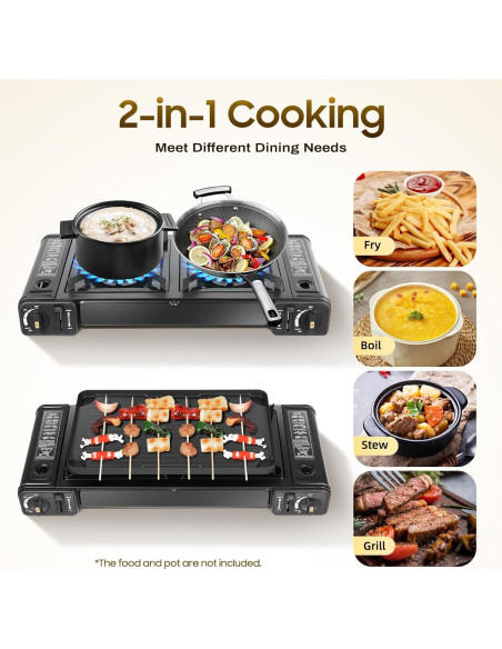 Estufa de Camping Portátil DDBESSIC 2 Quemadores Gas Butano