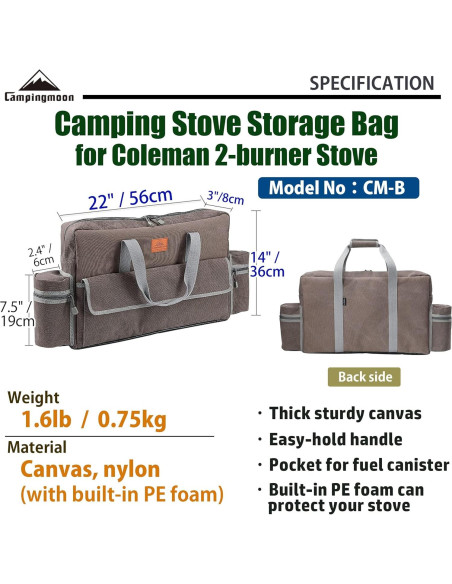 Funda de Lona Campingmoon para Estufa de 2 Quemadores 56x36cm