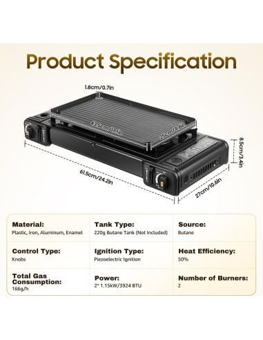 Estufa de Camping Portátil DDBESSIC 2 Quemadores Gas Butano