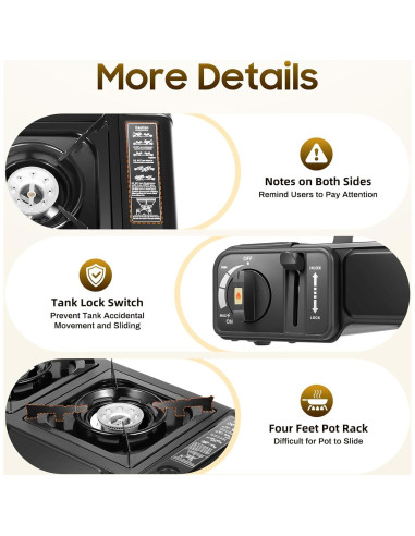 Estufa de Camping Portátil DDBESSIC 2 Quemadores Gas Butano