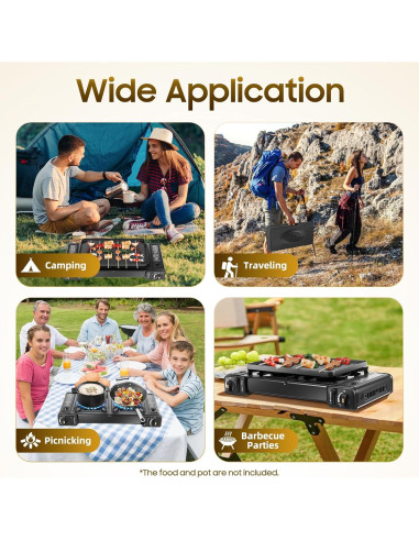 Estufa de Camping Portátil DDBESSIC 2 Quemadores Gas Butano