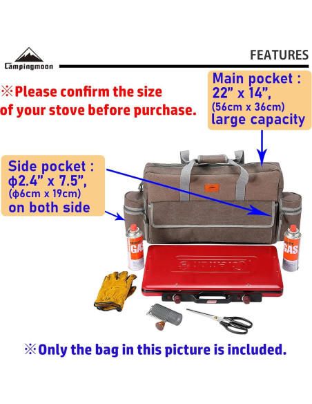 Funda de Lona Campingmoon para Estufa de 2 Quemadores 56x36cm